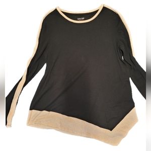 Calvin Klein, Asym Blk top w/Cream color trim and stripe on sleeves.